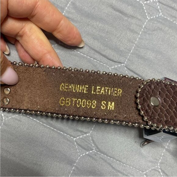 Studded Brown genuine leather Belt with Gold Accents S-M main image 10